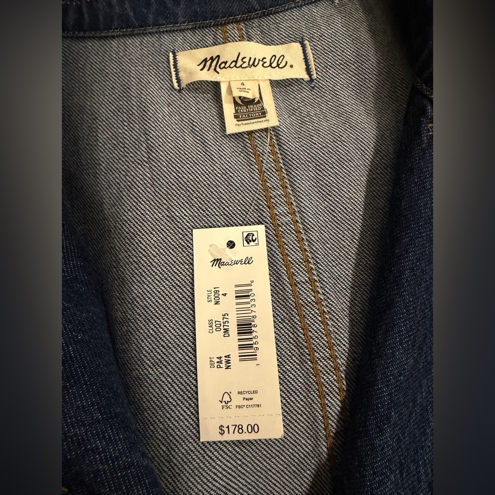 NWT: Madewell Tailored Denim Jumpsuit. Size 4 - Picture 7 of 12